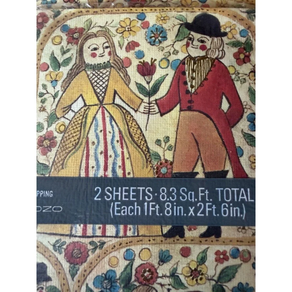 Vintage Colonial Scene Print Gift Wrap Paper By Color Magic 6 + Sheets 20